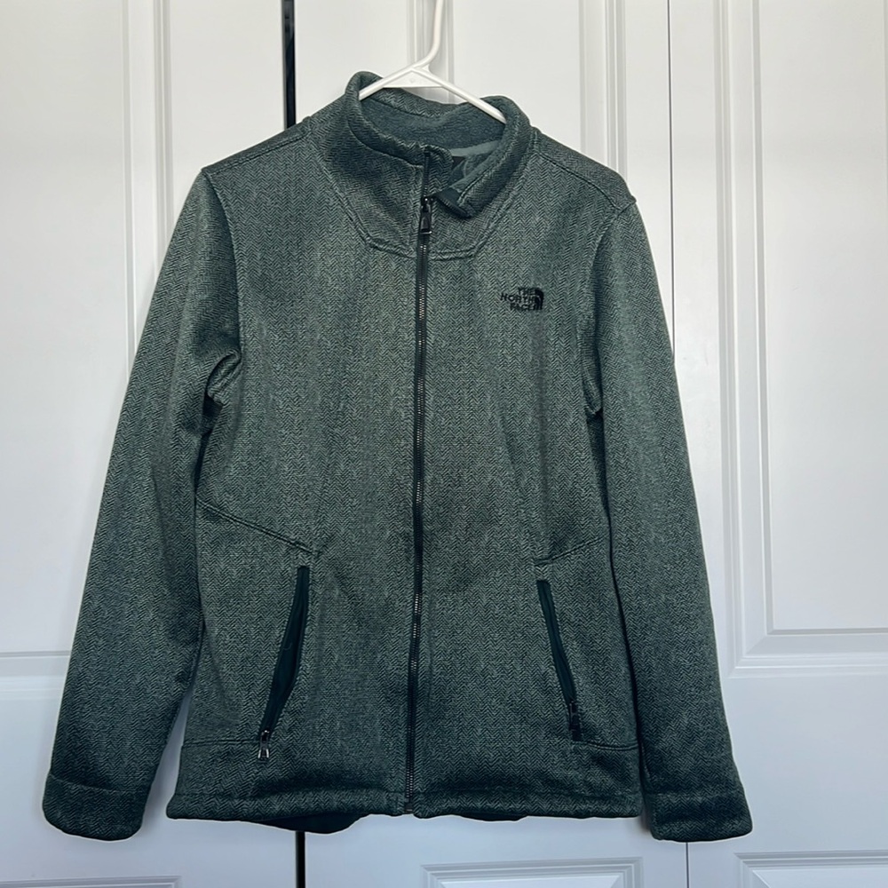 The North Face Women’s Large Jacket Green  Herringbone Softshell Fleece Zip Up